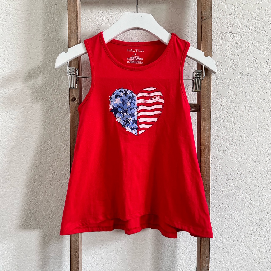 Nautica Heart Patriotic Graphic Flowy Tank Sz: 6 Girls